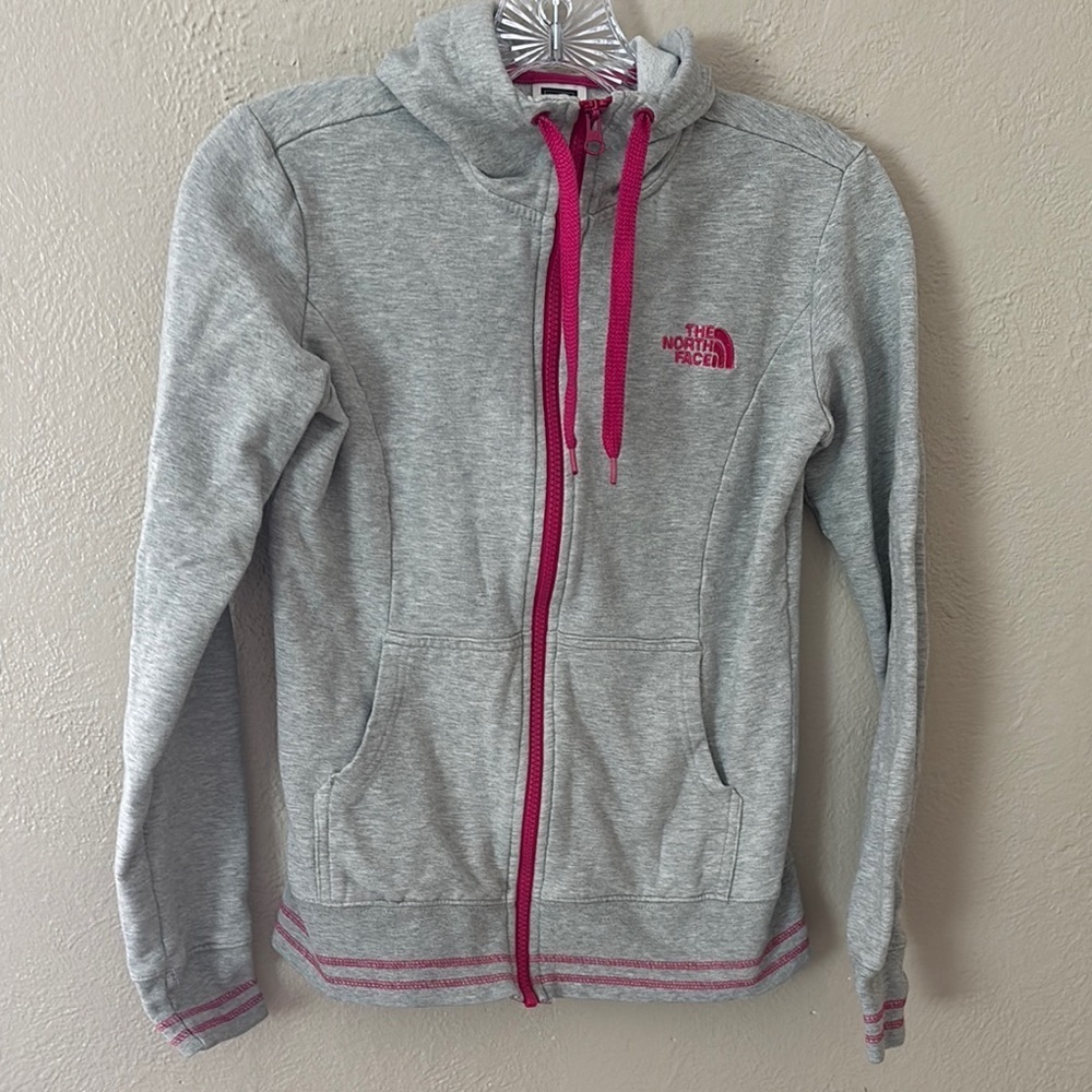Women’s XSmall The North Face Full Zip Hoodie, Gray/Pink